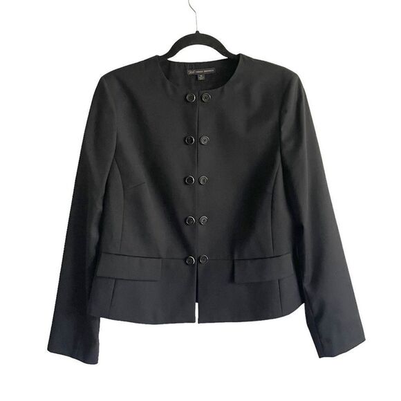 (SOLD) BROOKS BROTHERS 346 Wool Collarless Double Button Front Blazer Black 14 - Picture 1 of 7